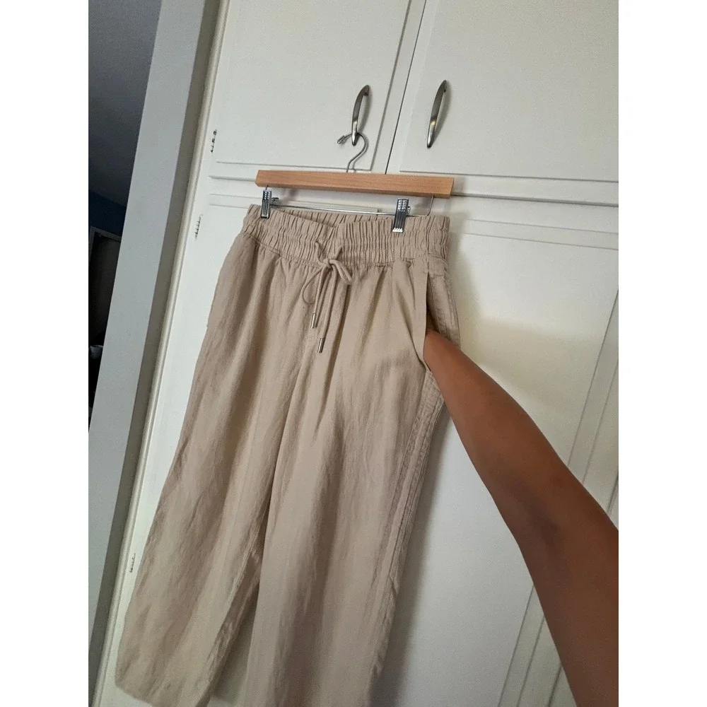 Quince European Linen Wide Leg Pants Beige Sand Drawstring Trousers SP/25